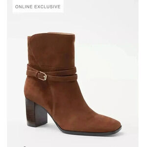 Ann Taylor Wraparound Buckle High Block Heel Suede Boots size 6 New Dark Maple